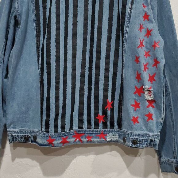 DC Birds of Prey Harley Quinn Denim Jacket with Caution Tape and Flag Detail - Picture 9 of 15